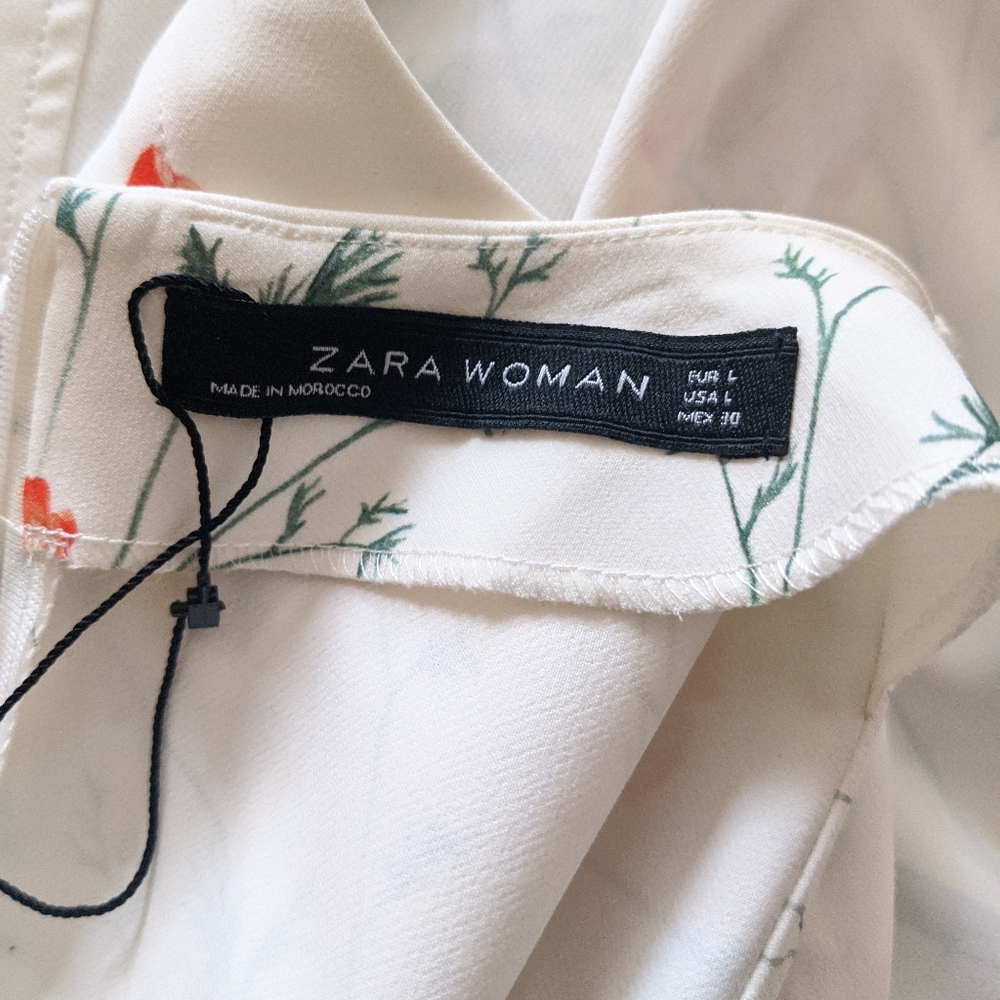 Zara Cream Pleated Floral Summer Dress - Picture 5 of 7